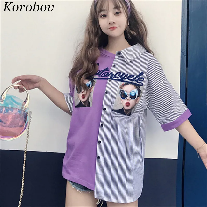 2018 New Fashion Patchwork Striped Mujer Blouse Casual Character Letter Print Shirts Summer High Street Blusas 75088
2018 New Fashion Patchwork Striped Mujer Blouse Casual Character Letter Print Shirts Summer High Street Blusas 75088
