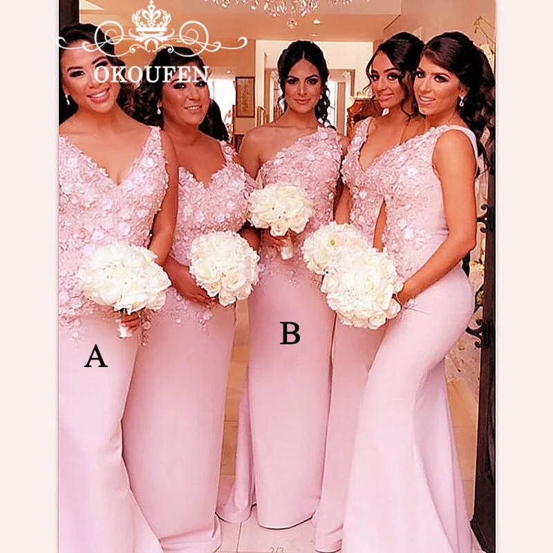 Chic 3D-Floral Appliques Mermaid Bridesmaid Dresses 2019 Pink Satin One Shoulder V Neck Lace Party Dress Maid Of Honor For Women
Chic 3D-Floral Appliques Mermaid Bridesmaid Dresses 2019 Pink Satin One Shoulder V Neck Lace Party Dress Maid Of Honor For Women