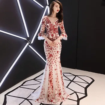 Noble Elegant Half Sleeve Women Mermaid Dress Sequins Deep V-Neck Sexy Evening Party Dresses Floor Length Lady Banquet Gowns
Noble Elegant Half Sleeve Women Mermaid Dress Sequins Deep V-Neck Sexy Evening Party Dresses Floor Length Lady Banquet Gowns