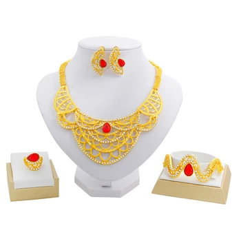 Fashion Dubai Golden Design Bridal Jewelry Sets 24 Gold Charm Bracelet Ring Earring Necklace Fashion Jewelry Women Accessories
Fashion Dubai Golden Design Bridal Jewelry Sets 24 Gold Charm Bracelet Ring Earring Necklace Fashion Jewelry Women Accessories