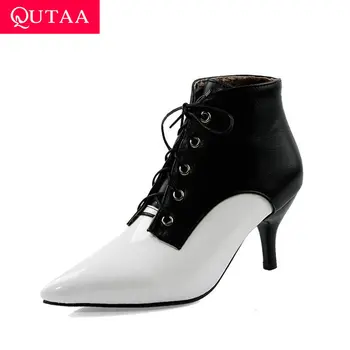 QUTAA 2020 New Autumn Winter Fashion Mixed Color Patent Leather Ankle Boots Thin Heel Pointed Toe Lace Up Women Shoes Size 34-43
QUTAA 2020 New Autumn Winter Fashion Mixed Color Patent Leather Ankle Boots Thin Heel Pointed Toe Lace Up Women Shoes Size 34-43