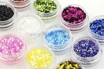 

12 Color Nail Art Hexagon Shiny Sparkle Glitter Flakes Sequins Powder Dust Tips Manicure Decoration