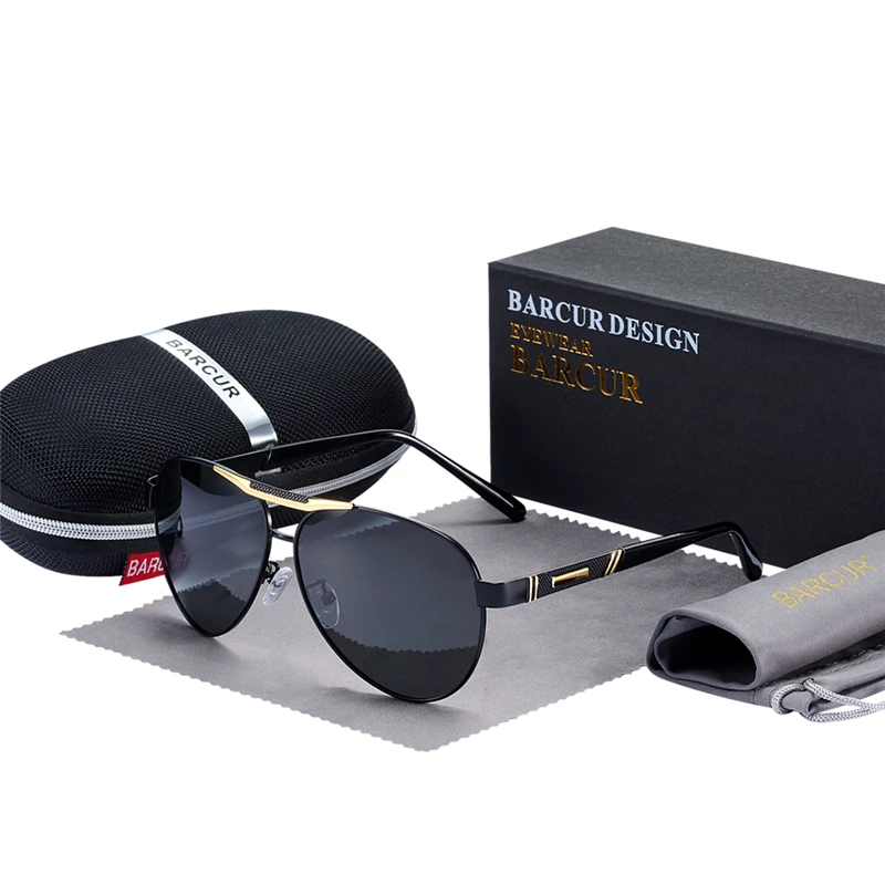 

BARCUR Pilot Sunglasses Men Polarized Sunglass Male Goggles Black Sun Glasses Retro Lentes Oculos