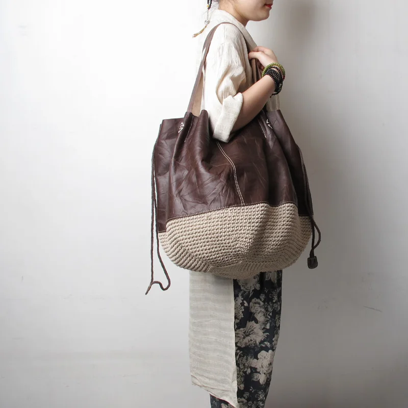 size 49*cm shipping genuine leather women's handbag fluid line handmade crochet bag woven bag one shoulder handbag size46*46*48
size 49*cm shipping genuine leather women's handbag fluid line handmade crochet bag woven bag one shoulder handbag size46*46*48