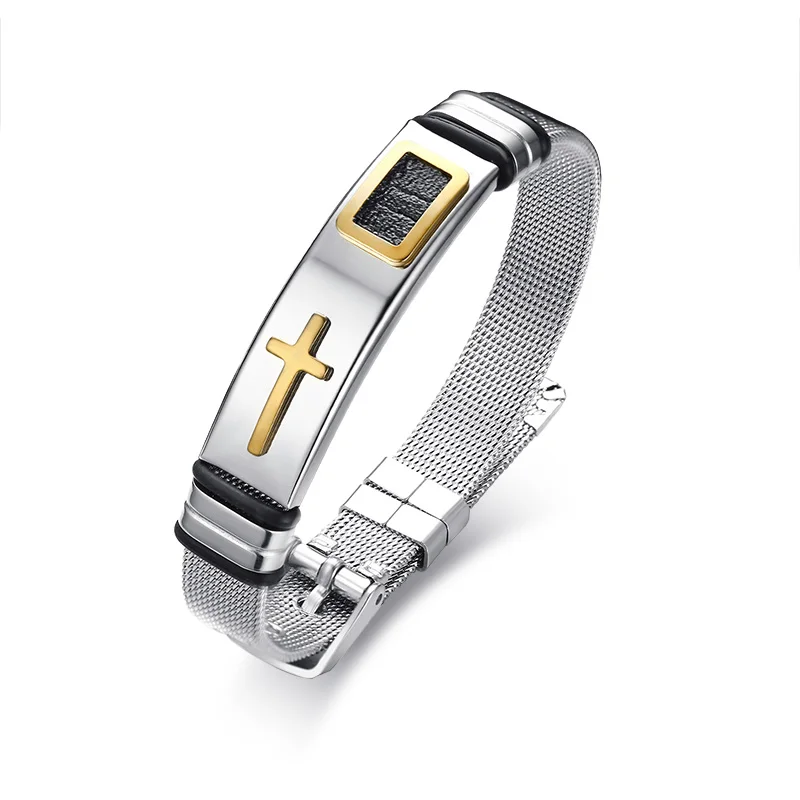 Stainless Steel Mens Cross Bracelet for Women Bangle Leather Spot Adjustable Unisex Christ Lord Jewelry Casual Daily. BR-518
Stainless Steel Mens Cross Bracelet for Women Bangle Leather Spot Adjustable Unisex Christ Lord Jewelry Casual Daily. BR-518