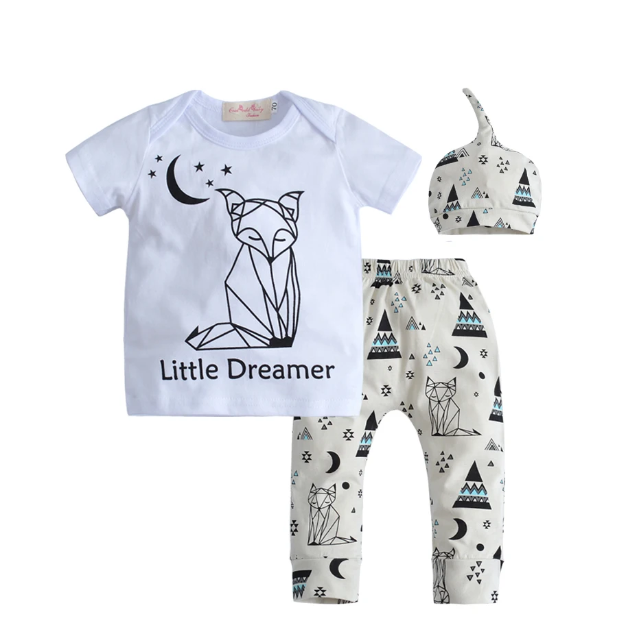 3Pcs Newborn Infant Baby Boy Clothes Short sleevesd Fox T shirt+Cartoon Pants+Hat Cotton Summer Outfit Clothing Set
3Pcs Newborn Infant Baby Boy Clothes Short sleevesd Fox T shirt+Cartoon Pants+Hat Cotton Summer Outfit Clothing Set