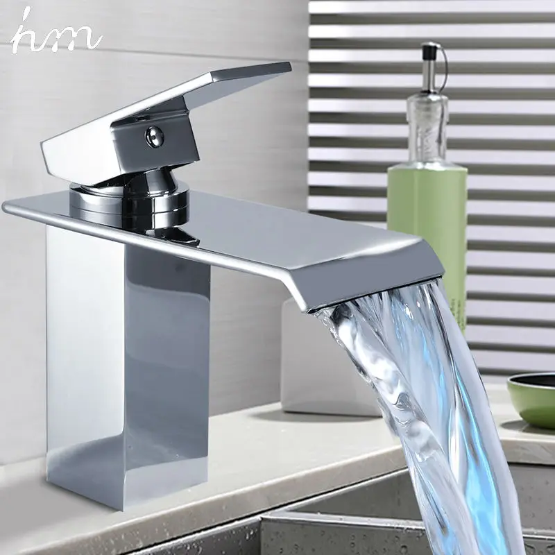 

hm Waterfall Faucet Single Handle Basin Mixer Tap Bathroom Sink Chrome Finish Square Shape Vanity Sink,Origin:guandong, China