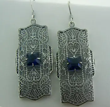 The fine line of popular adornment design square sapphire ancient silver earrings, 925 silver
The fine line of popular adornment design square sapphire ancient silver earrings, 925 silver