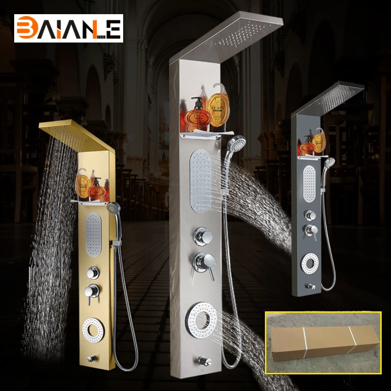 Shower Panel Gold/Black/Brushed Stainless Steel Shower Head Bathroom Shower Column Multifunction Shower Faucet set 
Shower Panel Gold/Black/Brushed Stainless Steel Shower Head Bathroom Shower Column Multifunction Shower Faucet set