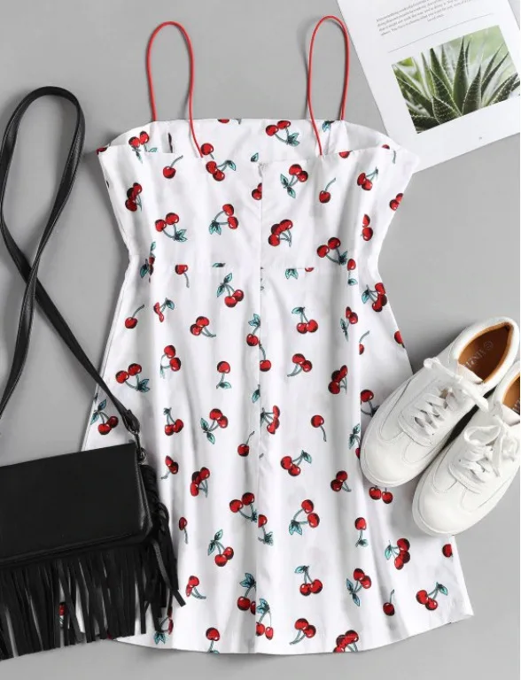 2019 Women Sexy Dress Sleeveless Females Clothes Cherry Print Dress Party Short Mini Dress Summer 
2019 Women Sexy Dress Sleeveless Females Clothes Cherry Print Dress Party Short Mini Dress Summer