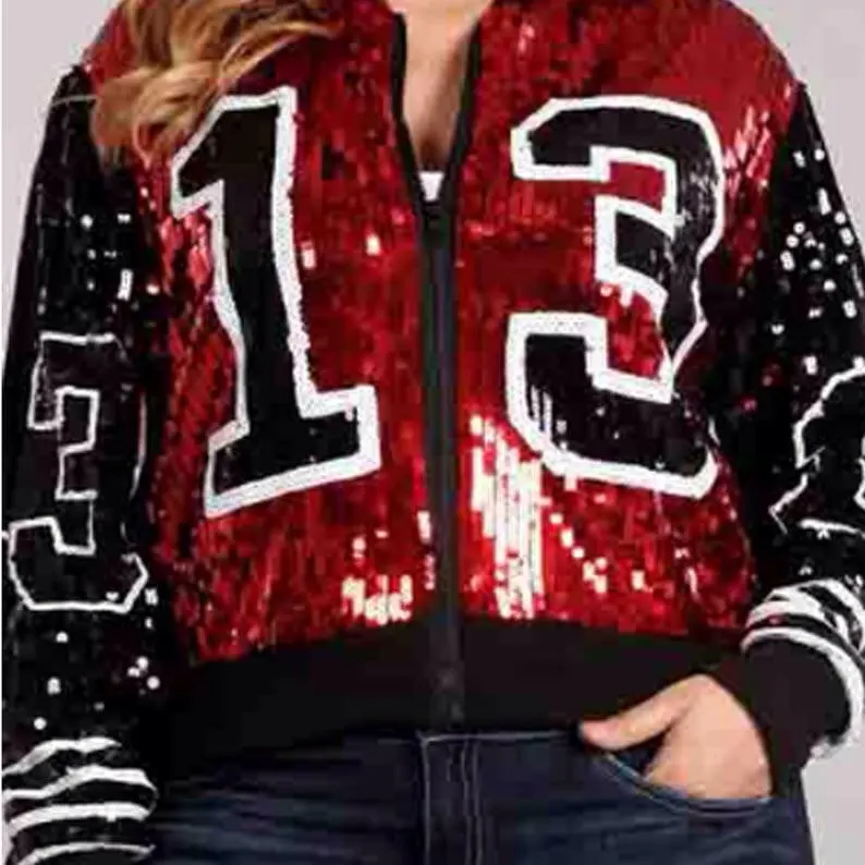 Greek Fashion lady streetwear coat 13 sequins zip up long sleeve sporty bat sleeved Sorority jackets
Greek Fashion lady streetwear coat 13 sequins zip up long sleeve sporty bat sleeved Sorority jackets