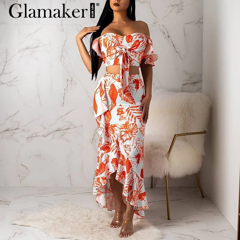 Glamaker Sexy irregular ruffle long party dress Women off shoulder 2 piece set summer club dress Female floral beach maxi dress
Glamaker Sexy irregular ruffle long party dress Women off shoulder 2 piece set summer club dress Female floral beach maxi dress