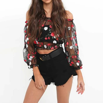 New Sexy Fashion Women Girls Top Mesh Sheer T-shirt Floral Embroidered T-shirts Transparent Crop Off Shoulder
New Sexy Fashion Women Girls Top Mesh Sheer T-shirt Floral Embroidered T-shirts Transparent Crop Off Shoulder