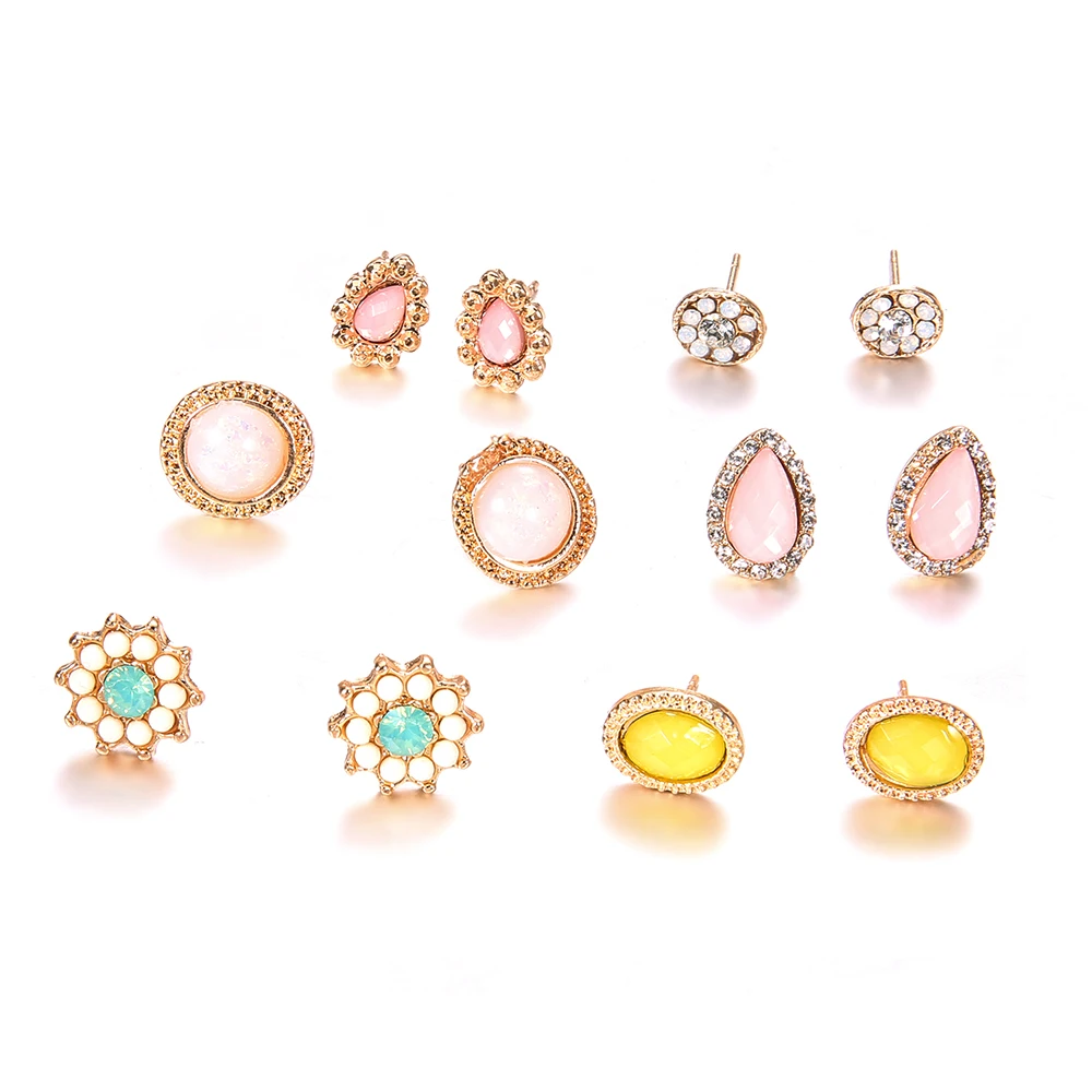 6 Pairs/set Flowers Round Water Drop Colourful Crystal Gold Stud Earrings Set For Women Boho Small Simple Girls Jewelry Gifts
6 Pairs/set Flowers Round Water Drop Colourful Crystal Gold Stud Earrings Set For Women Boho Small Simple Girls Jewelry Gifts