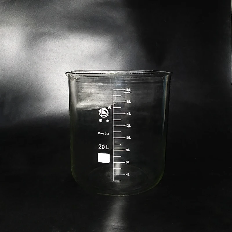 

Beaker in low form,Capacity 20000ml,Outer diameter about 295mm,Height about 380mm,Laboratory beaker