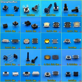 ChengHaoRan 20Models 6x6x4.3/5/6/20mm Tact Tactile Push Button Switch SMD Assortment Kit Set,4Pin Micro Switch 3x4x2mm
ChengHaoRan 20Models 6x6x4.3/5/6/20mm Tact Tactile Push Button Switch SMD Assortment Kit Set,4Pin Micro Switch 3x4x2mm