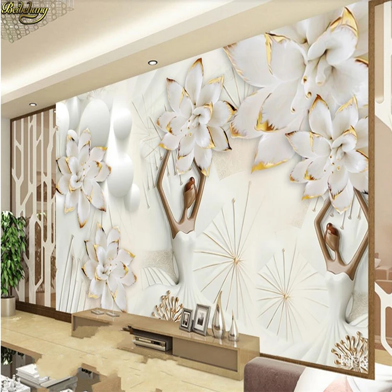 

beibehang Custom Photo Wallpaper Mural Flowers Embossed TV Background Wall wallpapers for living room papel de parede