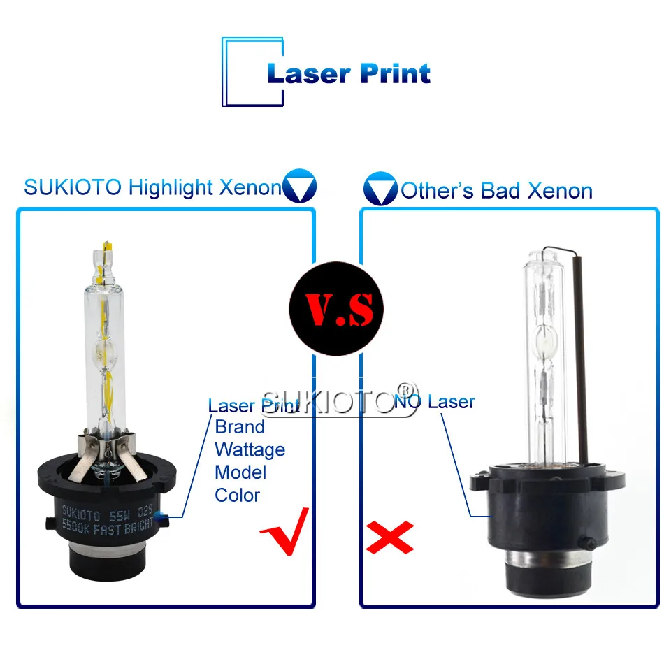 SUKIOTO 2PCS Fast Bright 55W D4S D2S Xenon HID Bulb D2R D4R 5500K Car headlamp for D2 D4 ballast D5DV00829000 1307329087 LAD5GL (12)