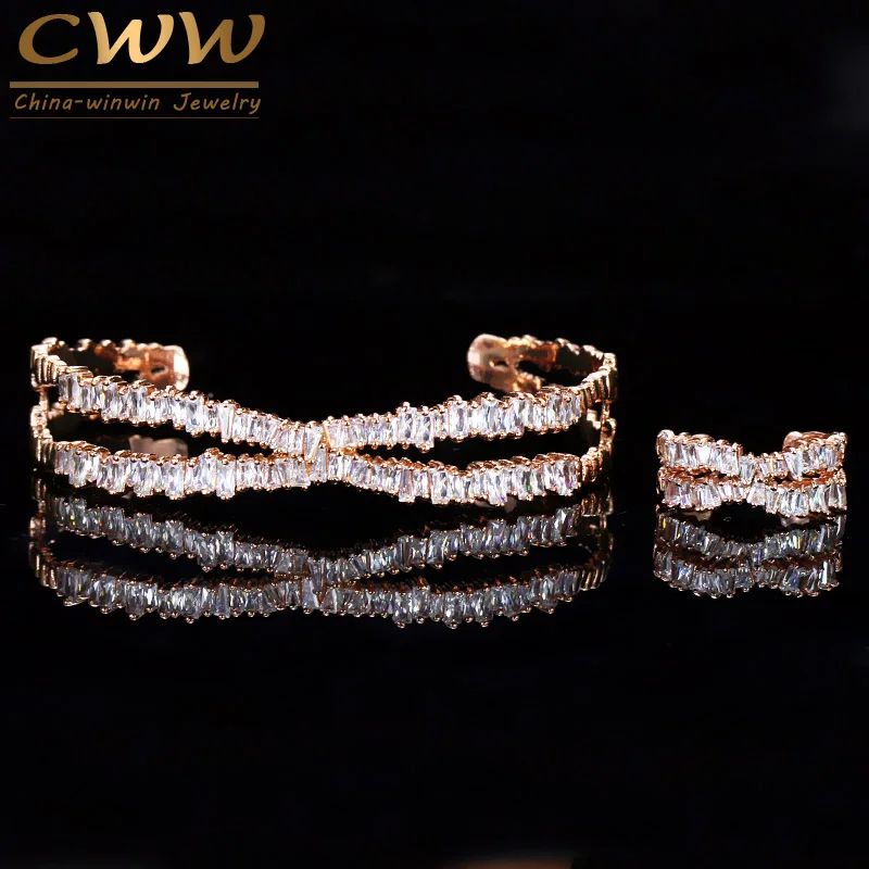 CWWZircons Adjustable Size Rose Gold Color Bracelet Bangle Ring Set Trapezoid CZ Stone Fashion Brand Women Jewelry Sets T203
CWWZircons Adjustable Size Rose Gold Color Bracelet Bangle Ring Set Trapezoid CZ Stone Fashion Brand Women Jewelry Sets T203