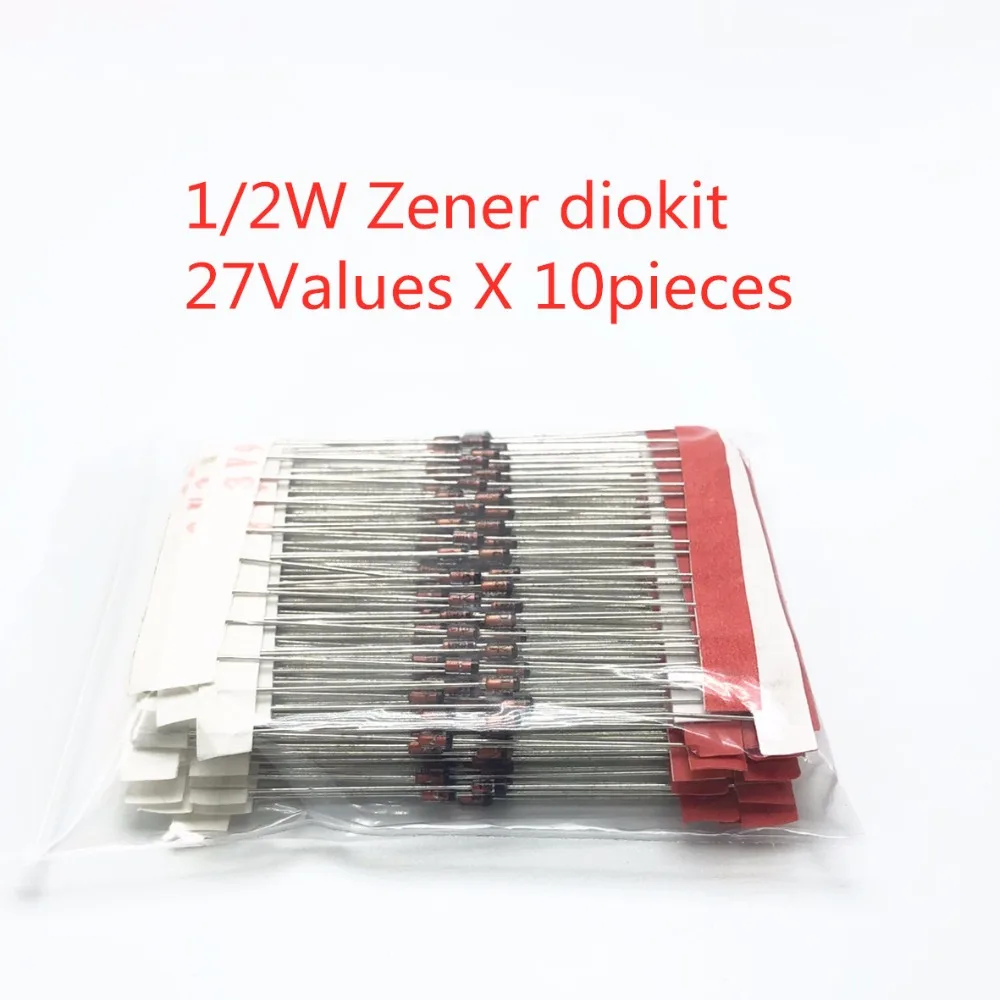 1/2w 0.5W Zener Diode Kit 2.4v-33V 27valuesX10Pieces Assorted Assortment Set New electronic diy kit DO-35 BZX55C
1/2w 0.5W Zener Diode Kit 2.4v-33V 27valuesX10Pieces Assorted Assortment Set New electronic diy kit DO-35 BZX55C