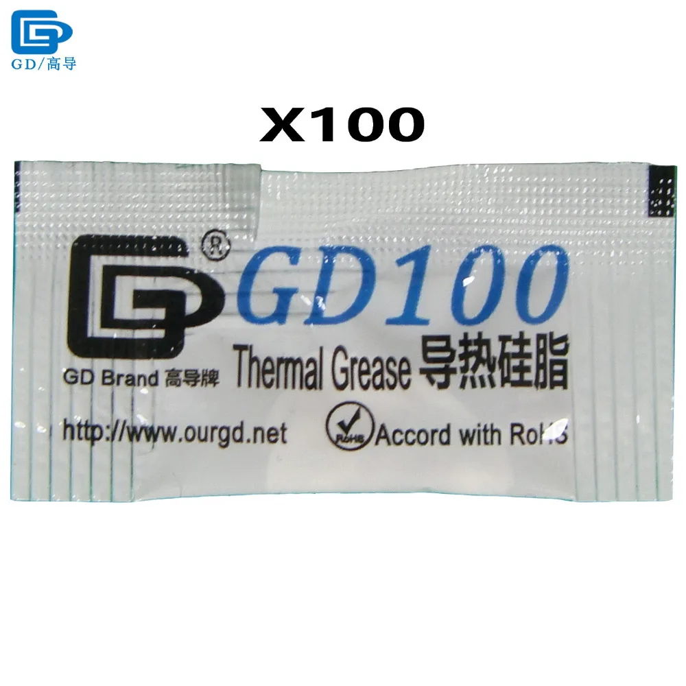 GD Brand Heat Sink Compound GD100 Thermal Grease Paste Silicone Plaster 100 Pieces Net Weight 0.5 Gram White For CPU Cooler MB05
GD Brand Heat Sink Compound GD100 Thermal Grease Paste Silicone Plaster 100 Pieces Net Weight 0.5 Gram White For CPU Cooler MB05