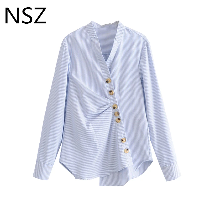 Women Striped Print Asymmetric Blouse V Neck Button Decorate Long Sleeve Irregular Pleated Shirt Female Casual Loose Top Blusas
Women Striped Print Asymmetric Blouse V Neck Button Decorate Long Sleeve Irregular Pleated Shirt Female Casual Loose Top Blusas