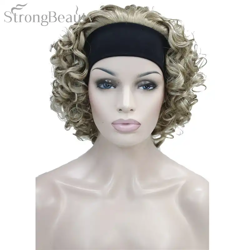 Strongbeauty Synthetic Hair Fake Short Kinky Curly Blonde Black