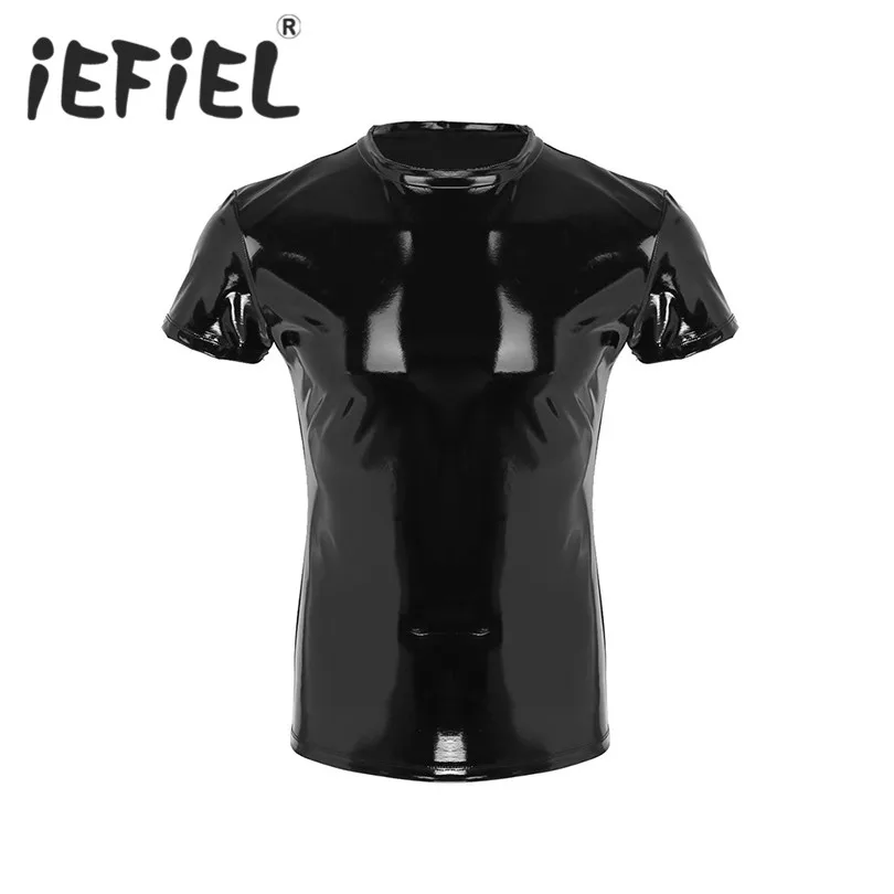 iEFiEL Fashion Men Wetlook Faux Leather Short Sleeve Round Neck Shirt Nightwear Clubwear Stage Costume Muscle Tight T-Shirt Top
iEFiEL Fashion Men Wetlook Faux Leather Short Sleeve Round Neck Shirt Nightwear Clubwear Stage Costume Muscle Tight T-Shirt Top