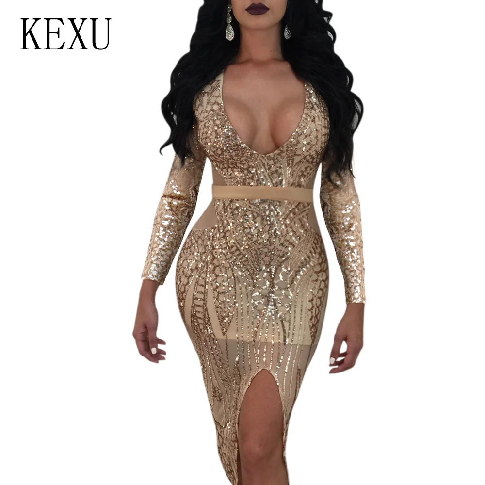 KEXU Fashion Party Club Transparent Glitter Sequin Bodycon Bandage Dress Sexy V Neck Hollow Out High Slit Slim Summer Dresses
KEXU Fashion Party Club Transparent Glitter Sequin Bodycon Bandage Dress Sexy V Neck Hollow Out High Slit Slim Summer Dresses