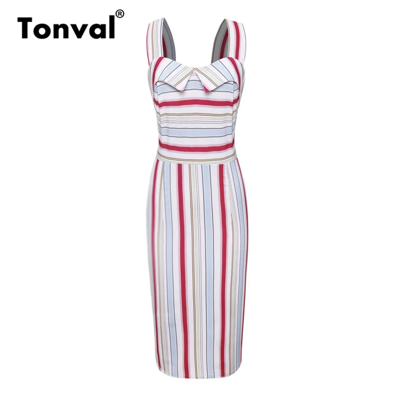 Tonval Multicolor Striped Bodycon Office Lady Dress Backless Elegant Vintage Women Dresses Workwear Summer Sheath Dress
Tonval Multicolor Striped Bodycon Office Lady Dress Backless Elegant Vintage Women Dresses Workwear Summer Sheath Dress