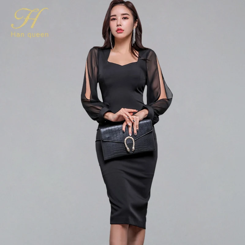 H Han Queen New Chiffon Patchwork Pencil Dress Women 2019 Spring Hollow Out Sheath Dresses Elegant OL Fitted Boodycon Vestidos
H Han Queen New Chiffon Patchwork Pencil Dress Women 2019 Spring Hollow Out Sheath Dresses Elegant OL Fitted Boodycon Vestidos