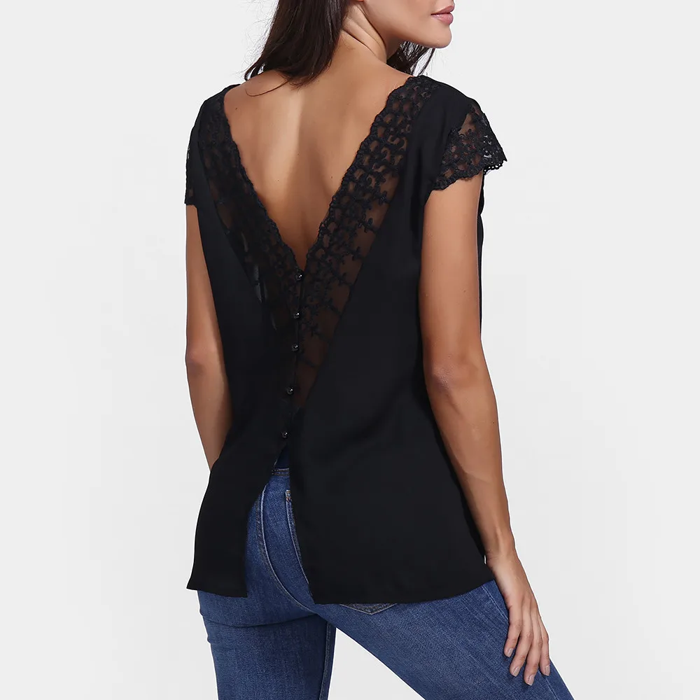 Women Blouse Back Lace Sexy Backless Buttons Short Sleeve Chiffon Shirt Lady V Neck Summer Tops Women Tops Plus Size Xew
Women Blouse Back Lace Sexy Backless Buttons Short Sleeve Chiffon Shirt Lady V Neck Summer Tops Women Tops Plus Size Xew