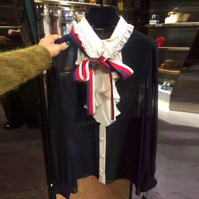 Runway Black Chiffon Blouses Women 2018 Summer Fashion Top Shirts Bow Ruffles Turn-down Collar Chiffon Blouses Cardigans Clothes
Runway Black Chiffon Blouses Women 2018 Summer Fashion Top Shirts Bow Ruffles Turn-down Collar Chiffon Blouses Cardigans Clothes