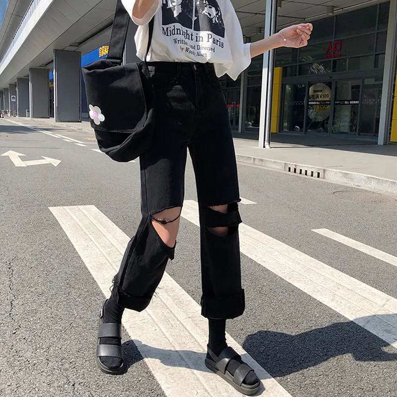 S-XL 2019 autumn vintage style women black ripped denim Pants Casual high waist jeans for women straight pants (78207
S-XL 2019 autumn vintage style women black ripped denim Pants Casual high waist jeans for women straight pants (78207