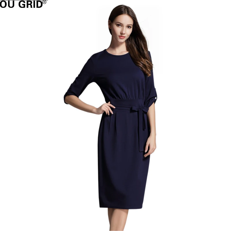 Women High Quality Autumn Office Dress Slim Half Sleeve work Casual Dress with Belt Stretchable Solid Color Vestidos
Women High Quality Autumn Office Dress Slim Half Sleeve work Casual Dress with Belt Stretchable Solid Color Vestidos