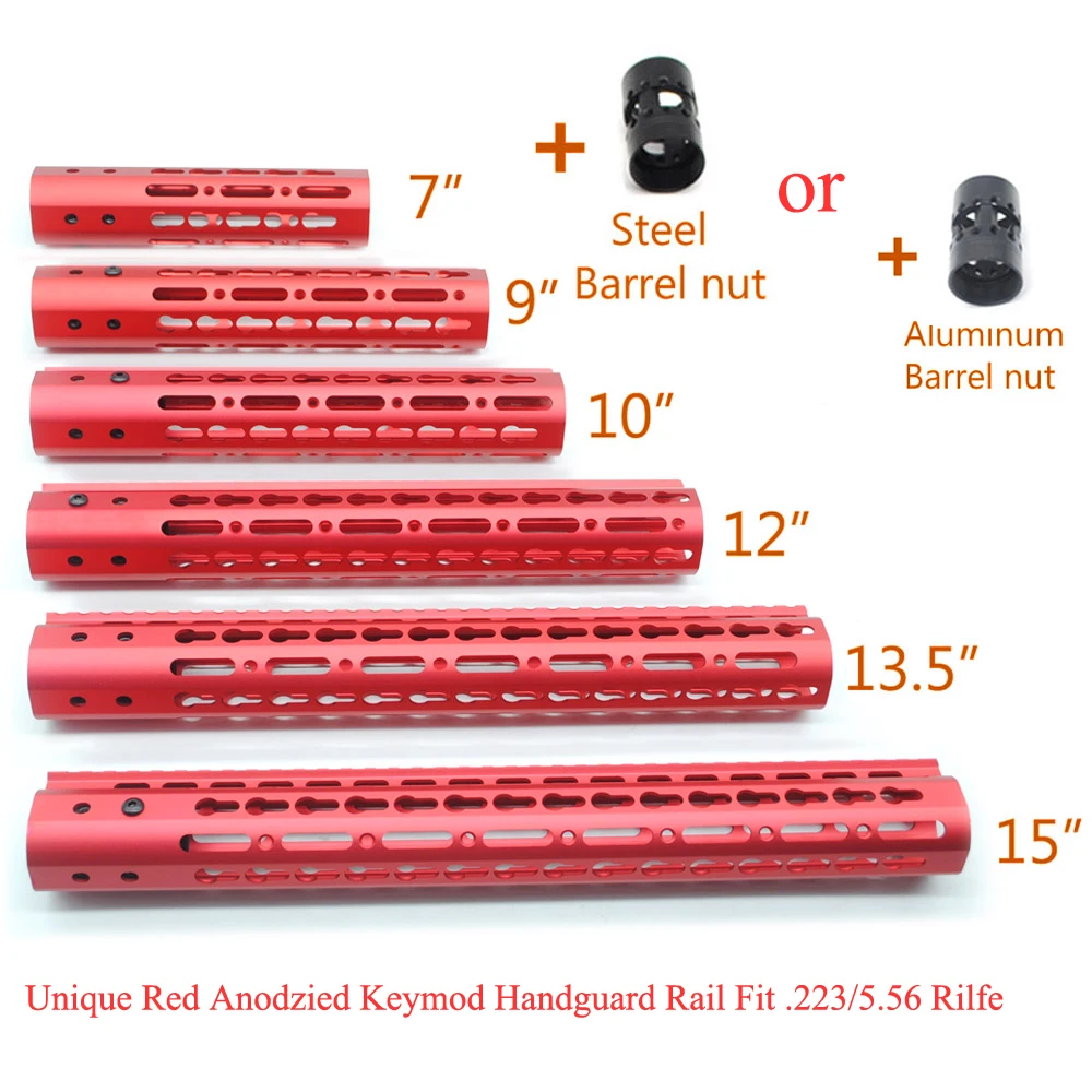 Red Anodized 7'' 9'' 10'' 12'' 13.5'' 15'' inch Keymod Handguard Rail Free Float Picatinny Mount System Fit .223/5.56
Red Anodized 7'' 9'' 10'' 12'' 13.5'' 15'' inch Keymod Handguard Rail Free Float Picatinny Mount System Fit .223/5.56