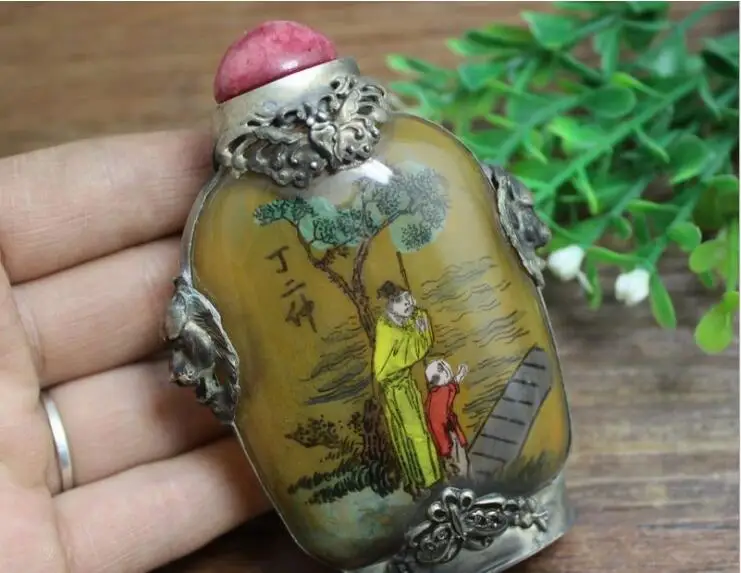 

Antique Arts and crafts glass package silver painting snuff bottle to pieces of ancient people living room decoration