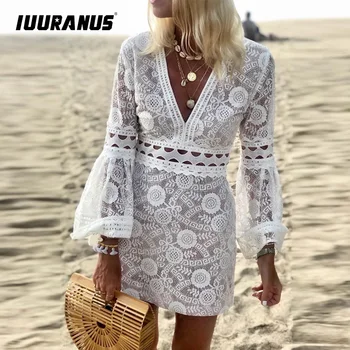 IUURANUS Women Hollow Out Bell Sleeve Lace Dress Sexy V Neck Hollow Out Bodycon Dress Elegant White Party Dress Chis Streetwear
IUURANUS Women Hollow Out Bell Sleeve Lace Dress Sexy V Neck Hollow Out Bodycon Dress Elegant White Party Dress Chis Streetwear