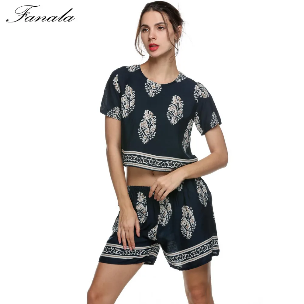 FANALA Винтажный стиль женский летний Повседневный принт с круглым вырезом шорты