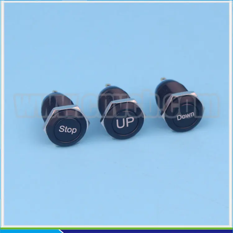 12mm Flat Head 1NO Button Switch Customized Words STOP UP DOWN 2A/36VDC Black Anodized Push Button Switch
12mm Flat Head 1NO Button Switch Customized Words STOP UP DOWN 2A/36VDC Black Anodized Push Button Switch