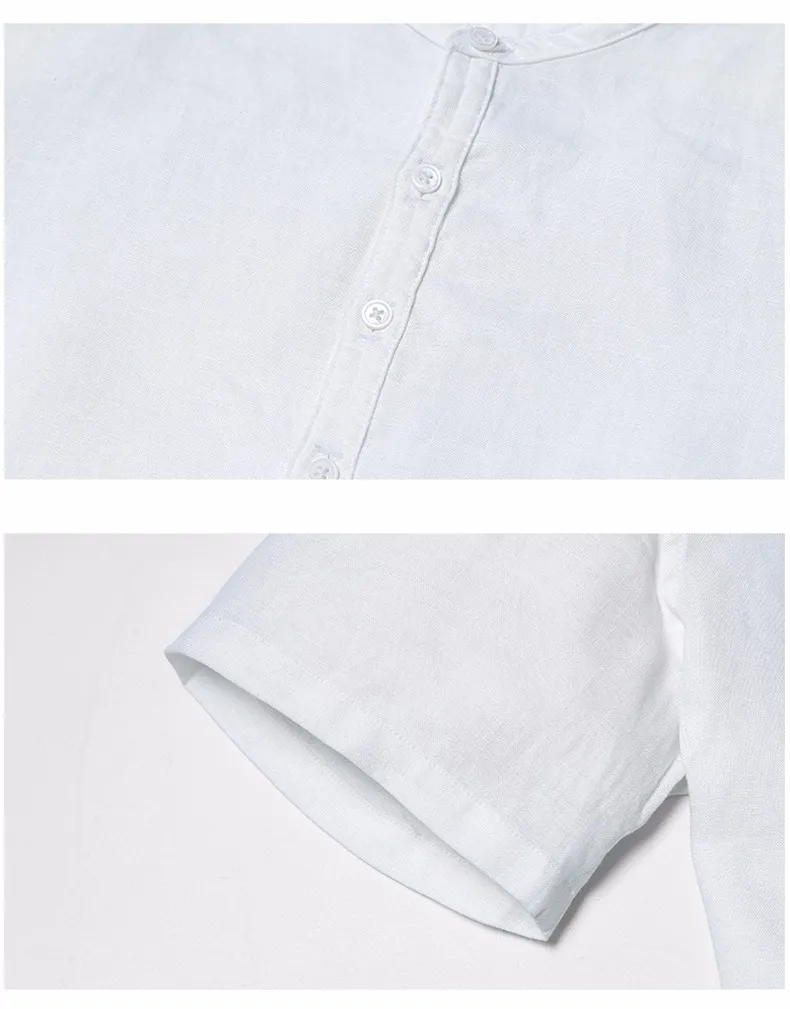 Simwood 2019 New Arrival Summer Short-sleeved Shirts Men 100% Linen White Solid Color Slim Fit Plus Size Collarless Tops CS1534 32