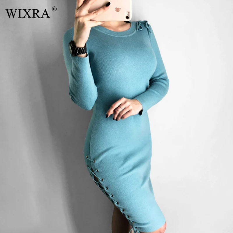 Женское вязаное Платье До Колена Wixra облегающее платье с длинным рукавом и