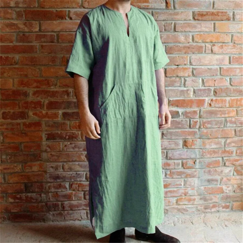 Mens Male V Cut Neck Long Maxi East Kaftan Saudi Arab Islamic Clothing Short Sleeve Long Thobe Robe T-Shirts Plus Size 3XL
Mens Male V Cut Neck Long Maxi East Kaftan Saudi Arab Islamic Clothing Short Sleeve Long Thobe Robe T-Shirts Plus Size 3XL