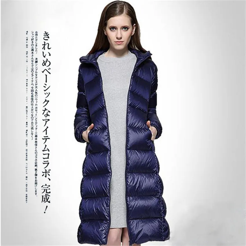 Фото 20118 зимнее длинное женское пуховое пальто больших размеров легкие пуховые куртки