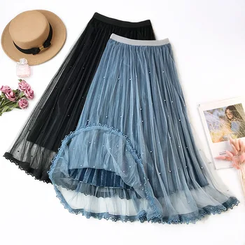 Spring Autumn Women Beading Mesh Skirts Elastic High Waist Velvet Skirt Female Lace Tutu Skirt Long Pleated Skirt Saias AB1280
Spring Autumn Women Beading Mesh Skirts Elastic High Waist Velvet Skirt Female Lace Tutu Skirt Long Pleated Skirt Saias AB1280