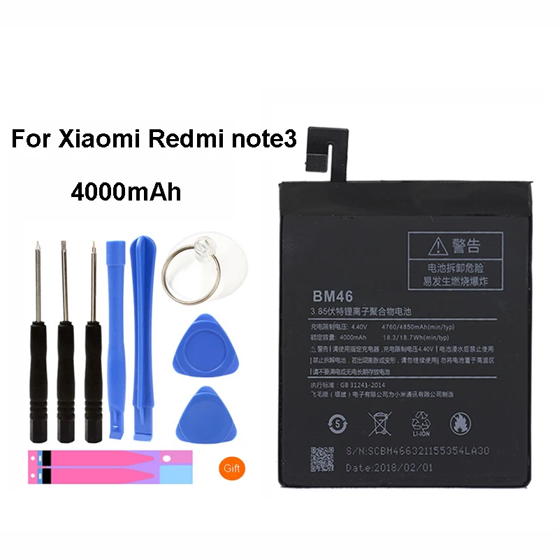 Original BM46 Battery For Xiaomi Redmi Note 3 / Pro Real Capacity 4000mAh Replacement Li-ion Battery + Tool
Original BM46 Battery For Xiaomi Redmi Note 3 / Pro Real Capacity 4000mAh Replacement Li-ion Battery + Tool