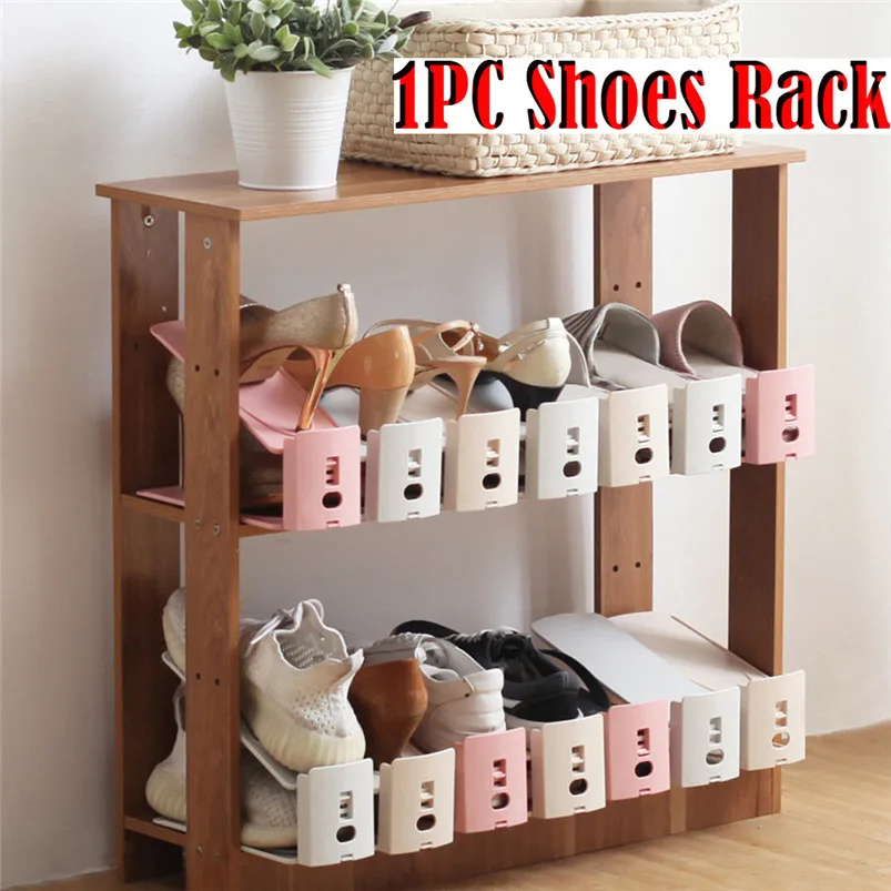 Shoes Organizer Rack Standing Display Storage Racks Space-Saving Plastic Double Layers Home Shop Wardrobe Supplies R03 (2)