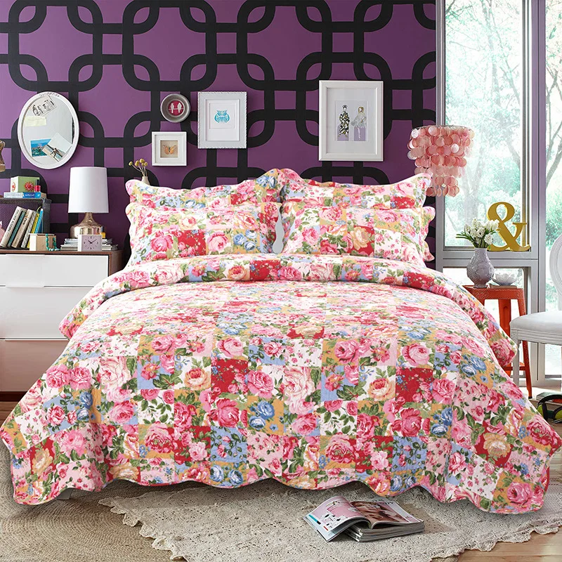 Chic Vintage Rose Floral printed Patchwork 3-Piece Quilt Bedding Set 100% Cotton Bedspread Pillow shams Reversible Coverlet
Chic Vintage Rose Floral printed Patchwork 3-Piece Quilt Bedding Set 100% Cotton Bedspread Pillow shams Reversible Coverlet