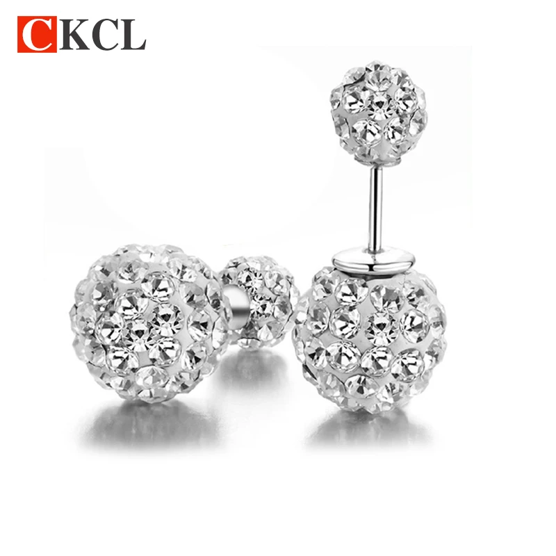 Image Selling 925 sterling silver earrings rhinestone double ball crystal earrings women fashion jewelry brincos mulheres counterpoint