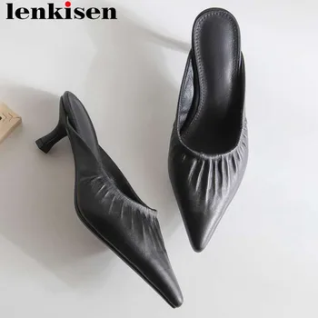 Lenkisen Hollywood movie star summer concise brand high heels mules pointed toe women pumps pleated deign cow leather shoes L21
Lenkisen Hollywood movie star summer concise brand high heels mules pointed toe women pumps pleated deign cow leather shoes L21